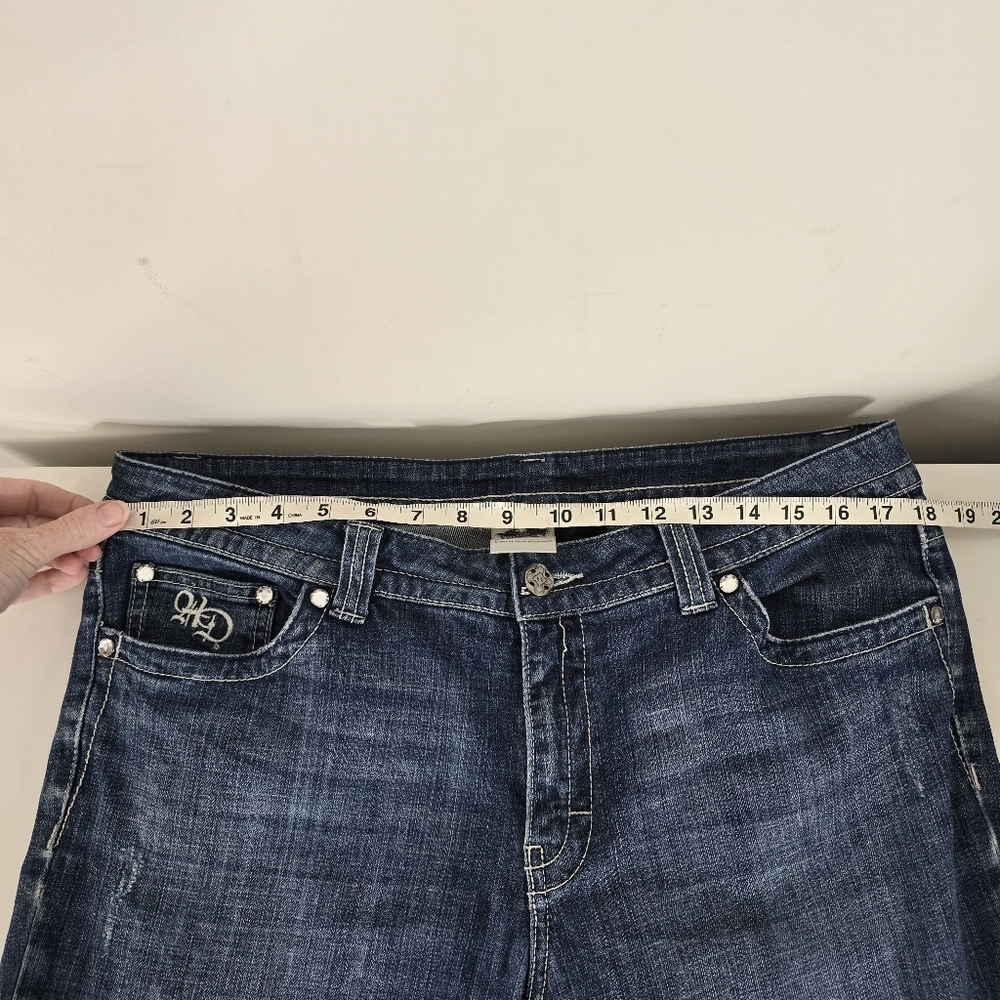 Harley Davidson Midrise Bootcut Distressed Denim Jeans Embroidered Pockets 14 - Picture 11 of 16